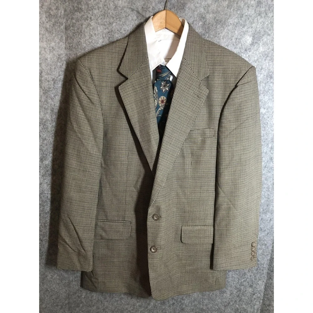 Oscar De La Renta Signature Blazer Mens 42R Brown‎ Wool Check Sport Coat Jacket